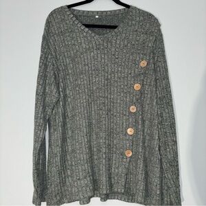 Forest Green Ribbed Sweater with Button Detail